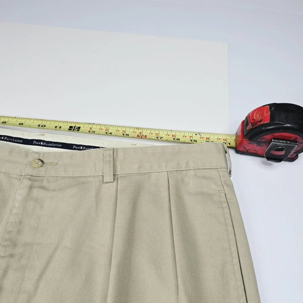 Polo Ralph Lauren Pants Mens 42x34 Khaki Tan Pleated Chino Trousers Cotton 42